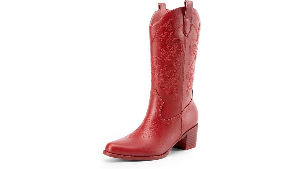 embroidery chunky heel boots