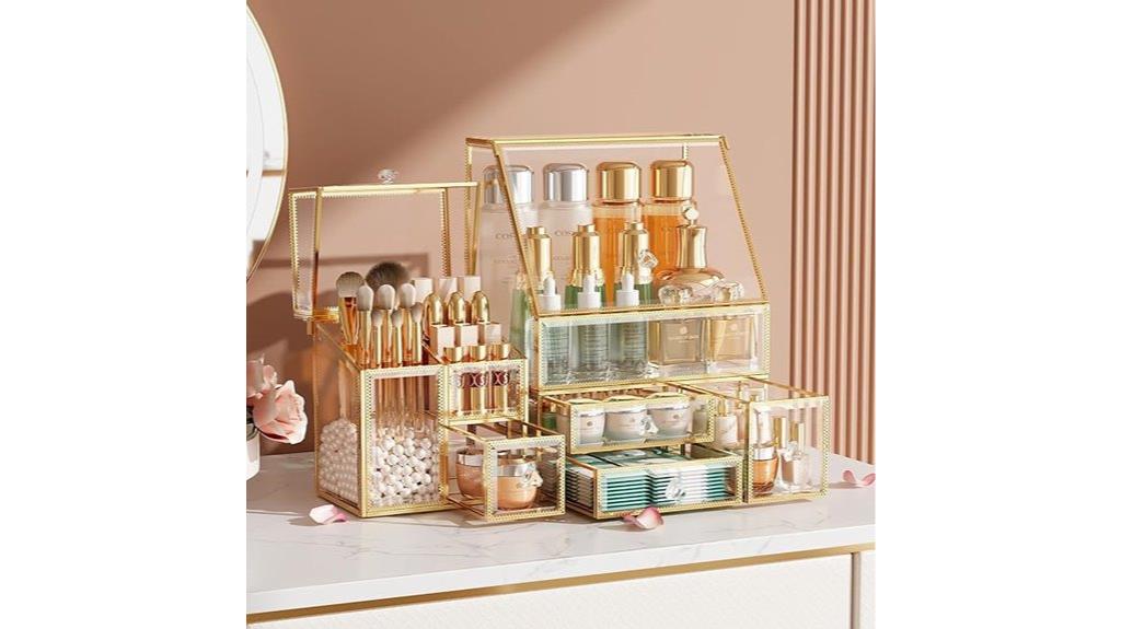 gold frame makeup organizer