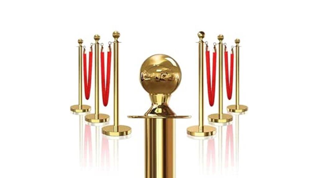gold stanchions with red rope