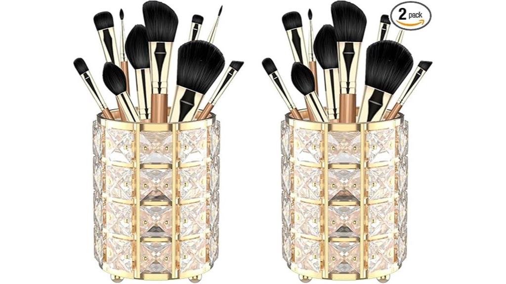 golden crystal makeup brush holders