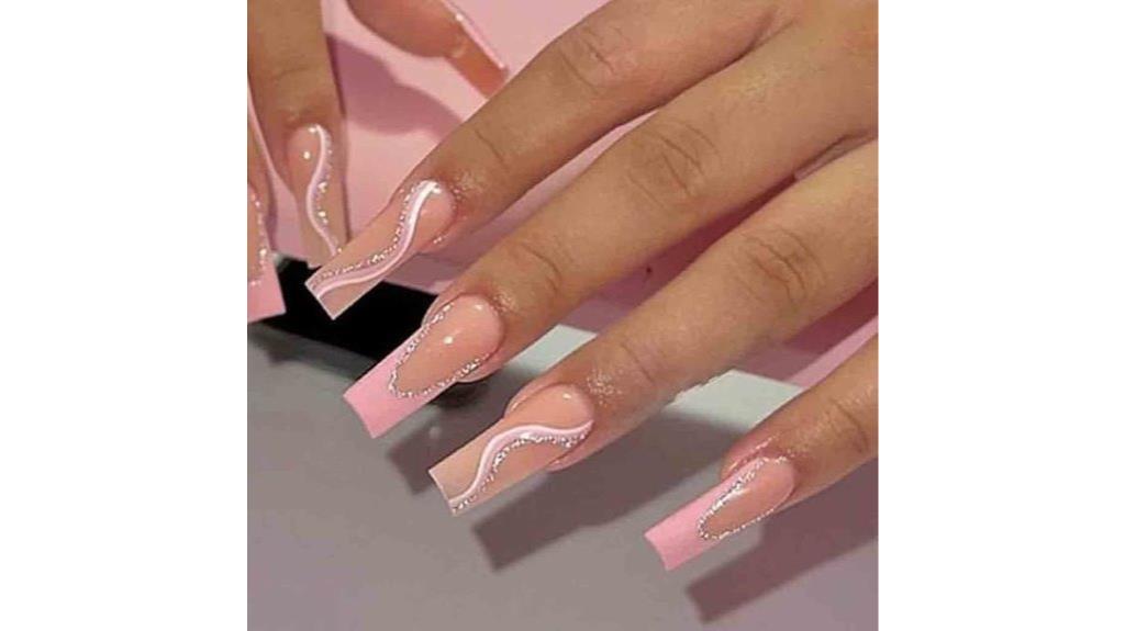 pink long swirl nails
