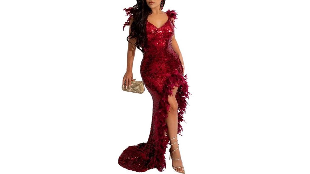 pink sequin feather dress