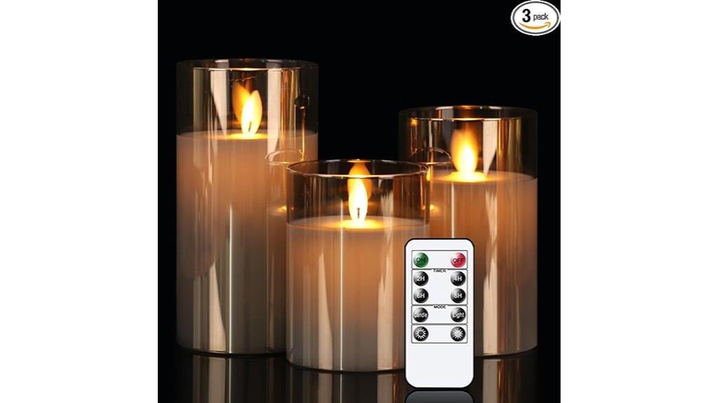 three gray flameless candles