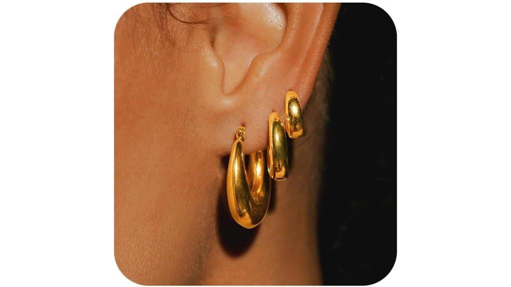 triple gold silver hoops