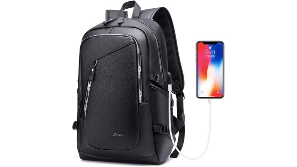 vegan leather laptop backpack