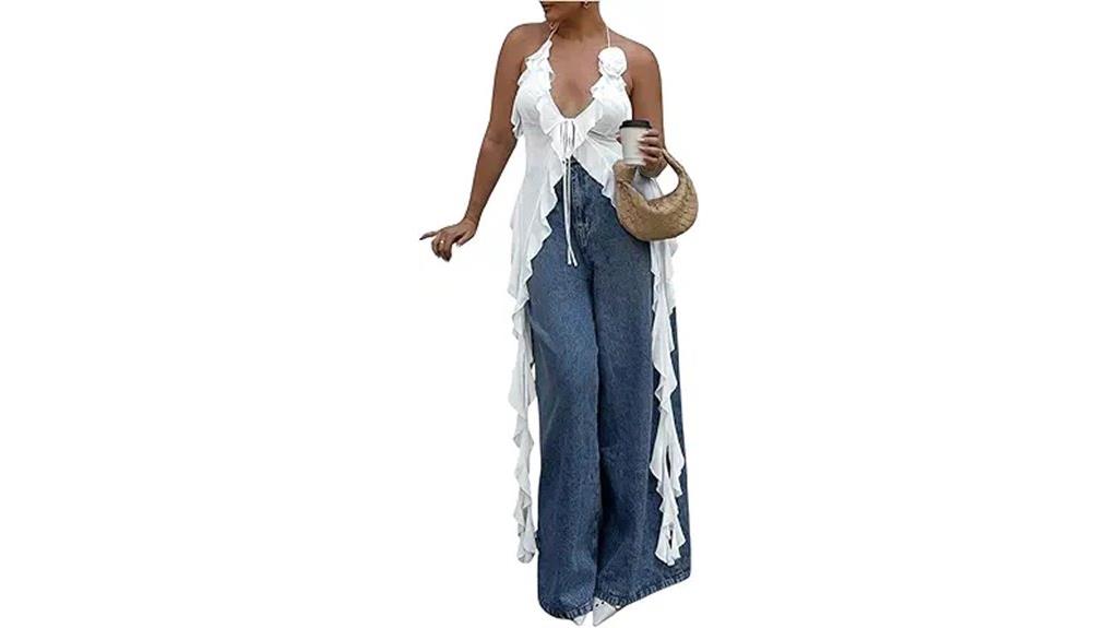women s fringe flower halter top