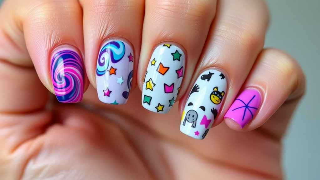 mismatched playful nail designs